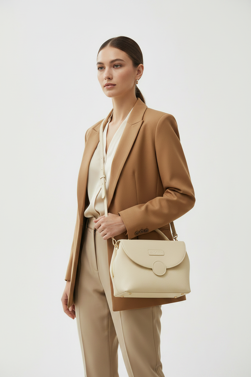 DPOCHE Ivory Crossbody – White Background Model Shot