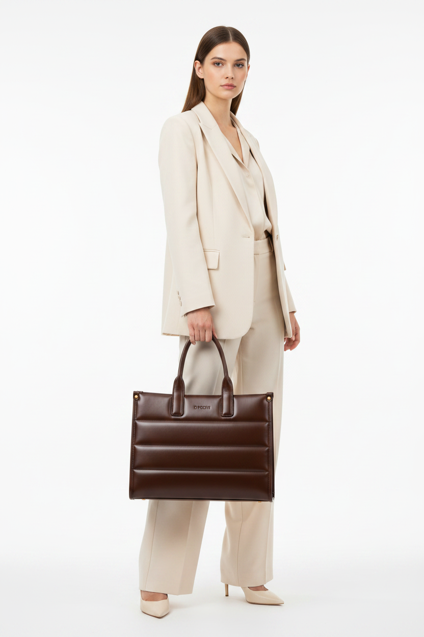 DPOCHE Brown Tote - Realistic Model Shot