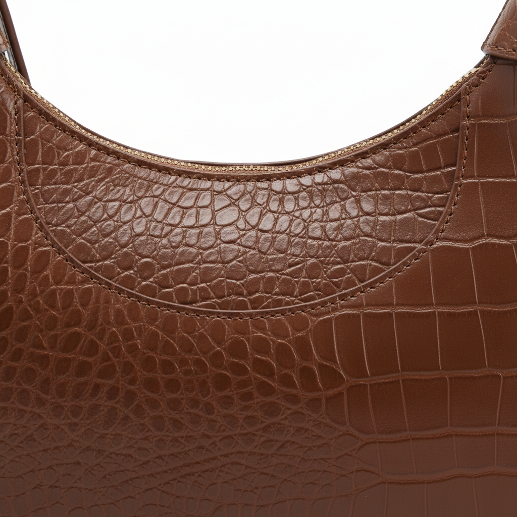Brown Croc Shoulder Bag - Detail Shot White Background
