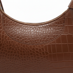 Brown Croc Shoulder Bag - Detail Shot White Background