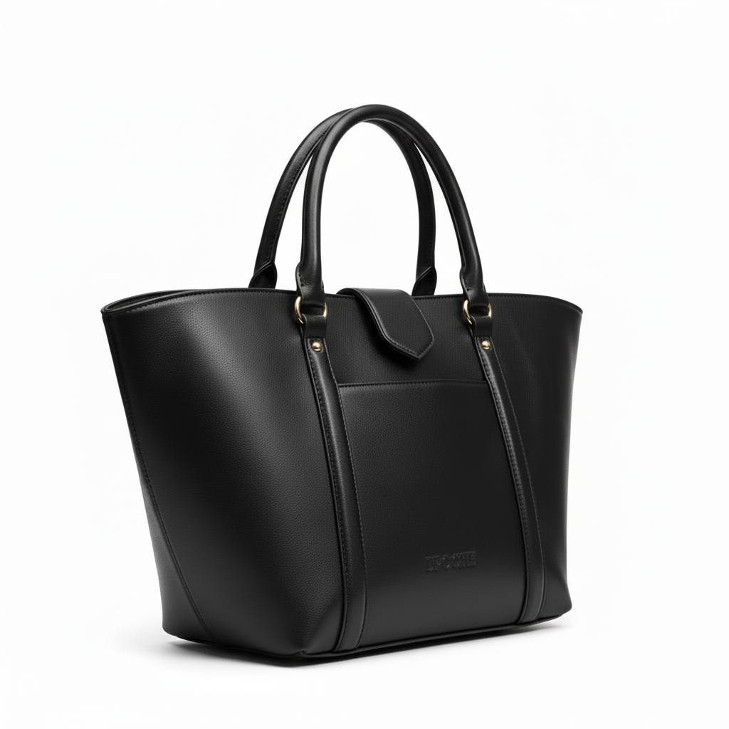 DPOCHE Black Tote - Left Angle View - White Background
