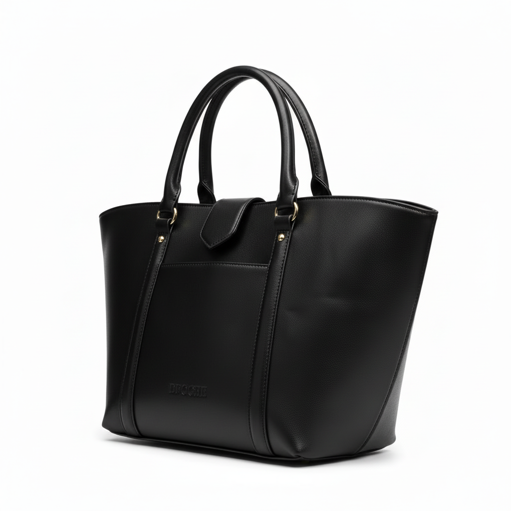 DPOCHE Black Tote - Right Angle View - White Background