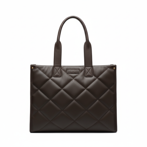 DPOCHE Dark Brown Quilted Tote White Background